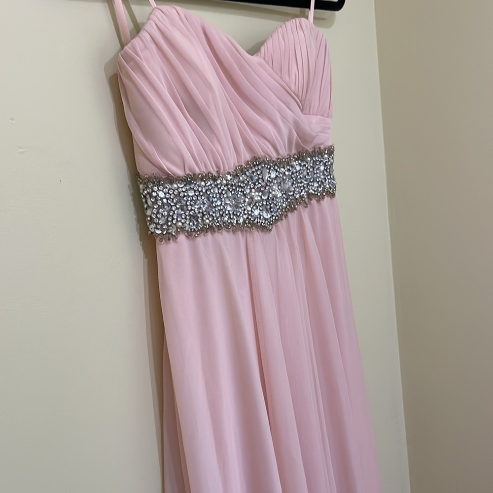 Pink Strapless Gown with Embellished Waist Size 5 -Waist about 26” - Picture 6 of 6